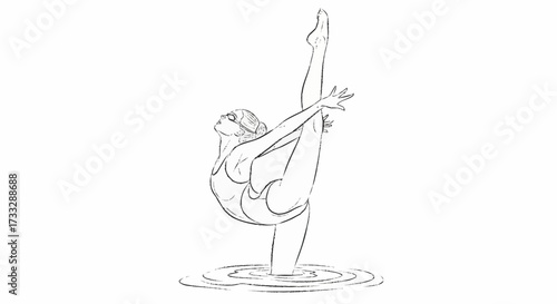 Graceful synchronized swimmer executes a stunning vertical split, showcasing athletic prowess and artistic elegance above rippling water