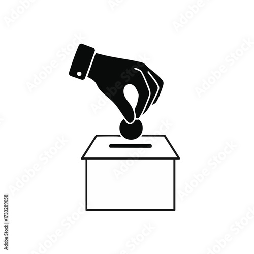 A hand dropping a coin into a donation box, symbolizing charity, giving, and financial contributions for a good cause, isolated on a white background.
