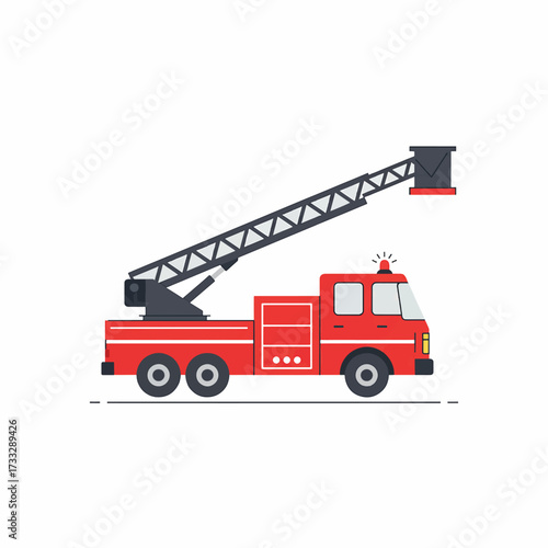 Red Fire Truck with Extended Ladder Emergency Vehicle Illustration.