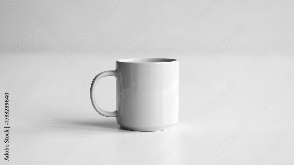 Fototapeta premium Minimal isolated white ceramic mug mockup on pure white background with soft studio lighting, clean simple modern style perfect for product presentation, branding templates, and customizable Christmas