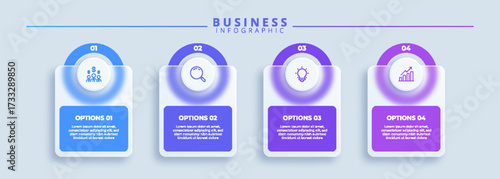 Design template for vector infographic labels with icons and 4 options or steps. Suitable for process diagrams, presentations, workflow layouts, banners, flow charts, and infographics.