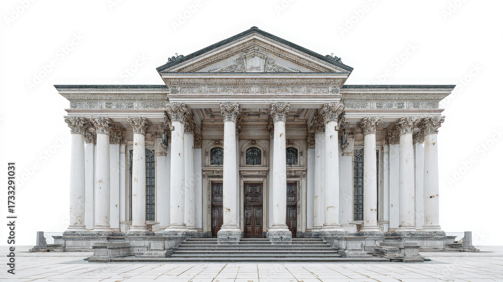 Obraz premium Facade of the la madeleine church in paris isolated on white background, france, a neoclassical architecture