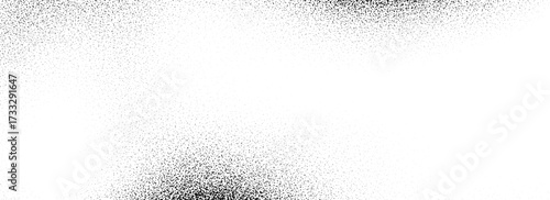 Black dotted grain gradient texture. Stippled sandy grit overlay. Grunge sprayed noise background. Rough distressed dotwork backdrop with dust, particles, speckles. Vector subtle speck wallpaper