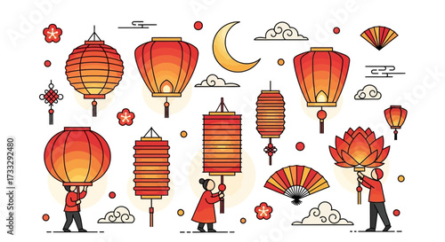 flat vector lantern festival illustration 