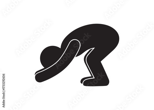 Stick figure bowing down isolated on white background, showing respect or grief