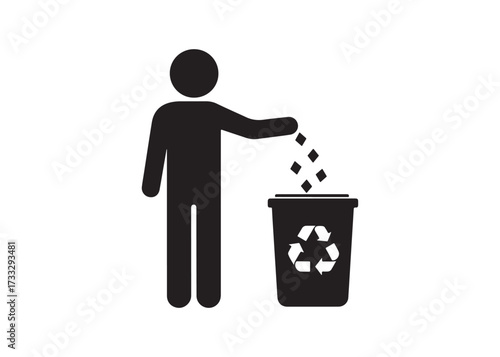 Silhouette of a man throwing garbage isolated on white background