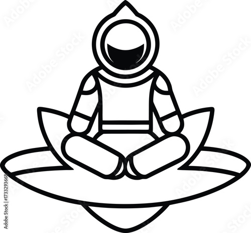 astronaut meditating on floating lotus illustration on transparent background