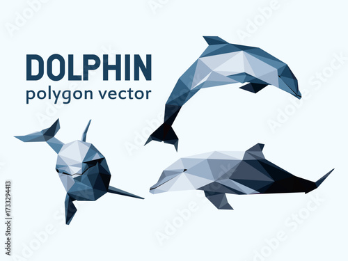 Dolphin Fish Animal Set in Polygonal Abstract Picture. Low Poly Collection of Dolphin. Abstract Vector of Dolphin. Good for kids animal book