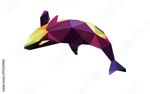 Jumping Orca in Polygonal Colorful Illustration. Whale Orca Fish Low Poly Abstract Vector. Colorful Orca logo polygon.