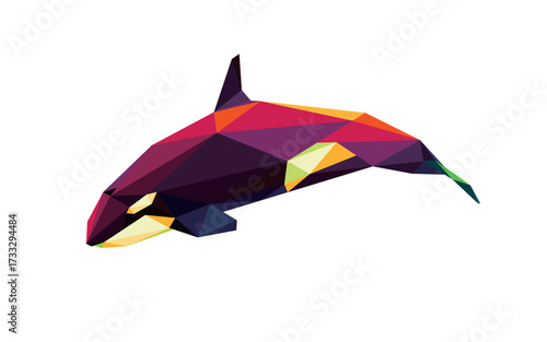 Orca Whale Fish in Polygonal Colorful Illustration. Whale Low Poly Abstract Vector. Colorful Orca logo polygon.