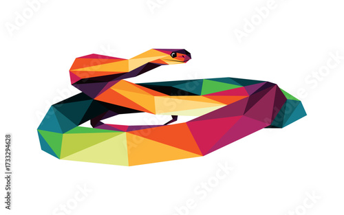 Snake in Polygon Colorful Vector. Abstract Illustration of Snake. Low Poly Colorful Snake. Good for kids animal book