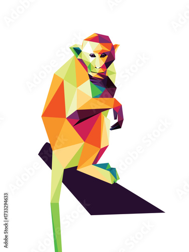 Beautiful Monkey in Colorful Polygonal Vector. Abstract Low Poly of Monkey. Primate Monkey in Colorful Abstract Vector.