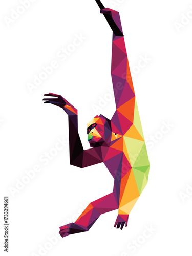 Colorful Orang Utan Polygon Low Poly. Colorful Abstract vector of monkey orang utan. Primates Monkey Colorful Illustration.