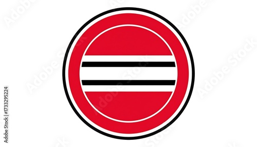 Circular sign, red and black, with two horizontal stripes against a white background, creating a forbidden-like symbol Free Download Circular sign, red and black, with two horizontal stripes against a white background, creating a forbidden-like symbol - GFXLoad