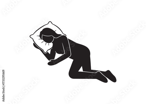 Person sleeping on side with pillow isolated on white background