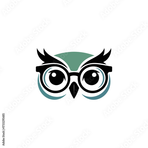 Wise owl eyes logo, sharp feathers silhouette, education tutoring brand, intelligent analytics icon, stylish modern vector