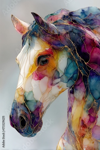 Marble multicolor marble horse with 24k gold veins 