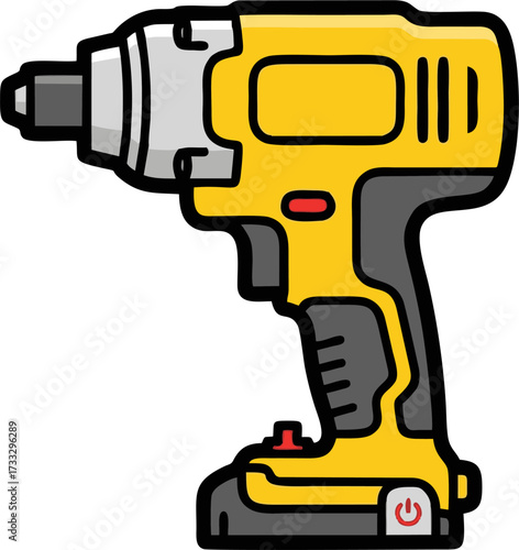 Bold Yellow and Gray Cordless Drill with Power Button Icon