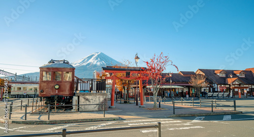 Mount Fuji, the iconic symbol of Japan, during the season of autumn foliage, a period of exceptional beauty.kawaguchiko,japan.
