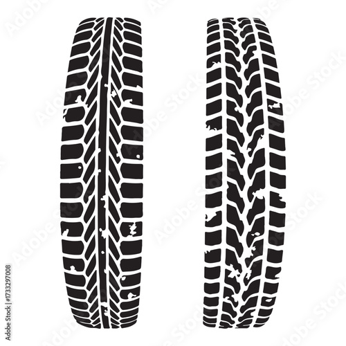 Tire tracks dirty set collection silhouette vector illustration flat design.