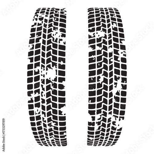 Tire tracks dirty set collection silhouette vector illustration flat design.