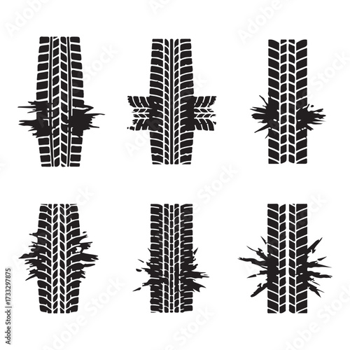 Tire tracks dirty set collection silhouette vector illustration flat design.