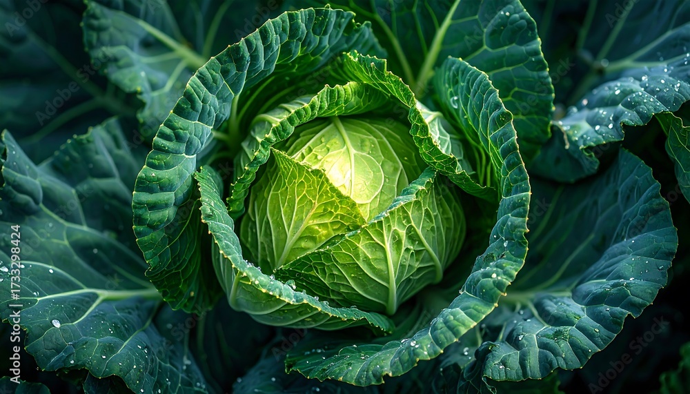 Obraz premium Close-up of a vibrant green cabbage