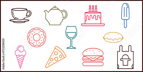 Line Art Food Icons - Menu Design, Minimalist Design, Clean Vector Outline, Thin Stroke, Modern Design.