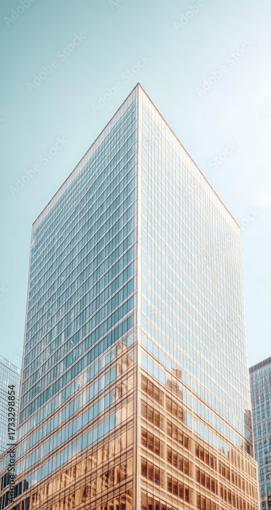 Obraz premium Glass building against bright sky, upward shot