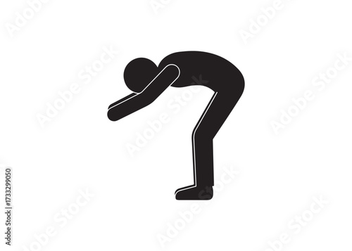 Person bowing down isolated on white background in silhouette style art