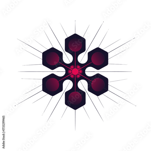 molecular hex cluster symbol, connected cells network, energy core motif, futuristic science logo, clean tech vector illustration