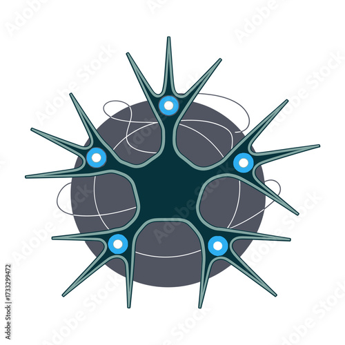 Abstract neuron logo, spiky dendrite star, neural network concept, brain research branding, science technology identity, modern vector illustration