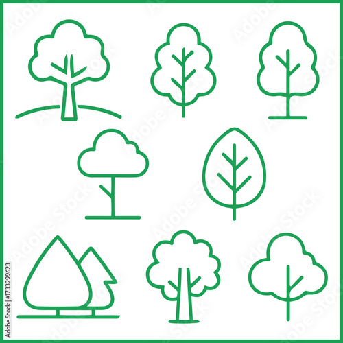 Forest Trees & Bushes – Minimal Nature Vector Icons, Minimalist Design, Clean Vector Outline, Thin Stroke, Modern Design.