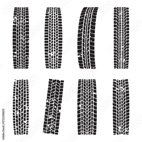 Tire tracks dirty set collection silhouette vector illustration flat design.