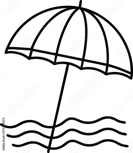 beach umbrella with waves illustration on transparent background