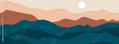 Abstract landscape poster. Nature wall decor contemporary art prints, medieval mountains backdrop. eps10, website, poster