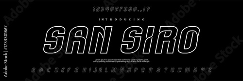 Sansiro Font. Abstract sport technology neon font and alphabet. techno effect logo designs. Typography digital space concept. vector illustration. Sporty ellegant typeface

