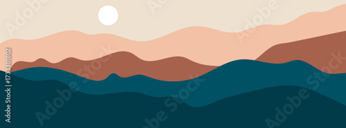 Abstract landscape poster. Nature wall decor contemporary art prints, medieval mountains backdrop.