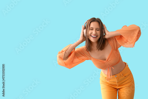 Happy young woman in modern...