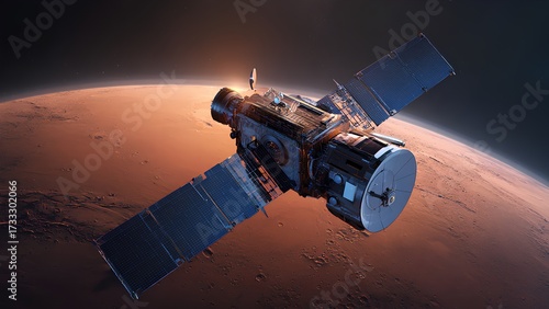 Space Probe Orbiting Mars with Solar Panels in Deep Space | Realistic 3D Render