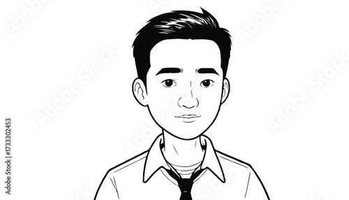Stylized black-and-white vector illustration of a young man in shirt and tie. Perfect for business, corporate, education, marketing, branding, and presentation design projects.