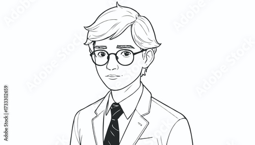 Professional Young Man With Glasses In Suit And Tie: Illustration For Business And Education