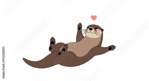 Adorable otter enjoying its time while floating on its back with a tiny heart above its head.
