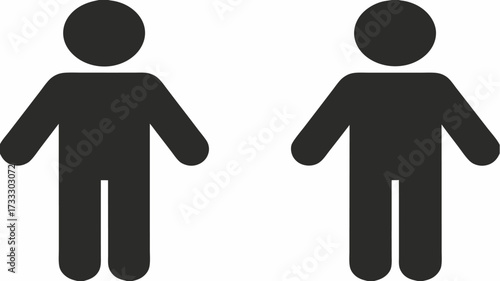 Two simple, dark gray stick figures stand side by side representing people or icons for teamwork and individuality
