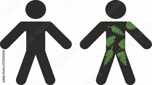 Person transforming with vibrant green leaves symbolizing growth, nature, and personal development