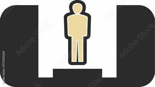 Modern abstract figure on stage or platform representing success, achievement, or spotlight moment