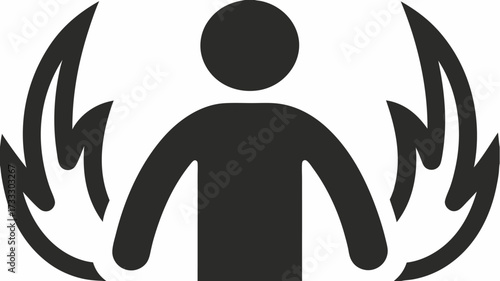 Dynamic person with fiery energy radiating outwards, symbolizing passion, power, and creative spark for impactful projects.