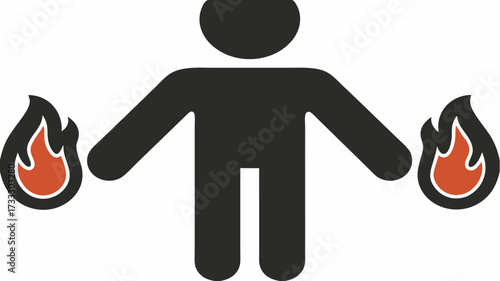 Person with flames in hands symbolizing passion, energy, or danger, conveying intense emotion or powerful concepts through minimalist design