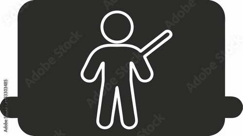 Confident presenter gesturing towards a screen, delivering impactful ideas with clarity and conviction for educational or business purposes