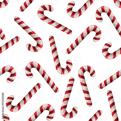 Seamless lollipop pattern. Watercolor christmas candy.